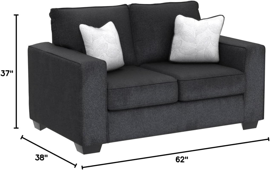 Dark Gray Modern Loveseat with 2 Accent Pillows