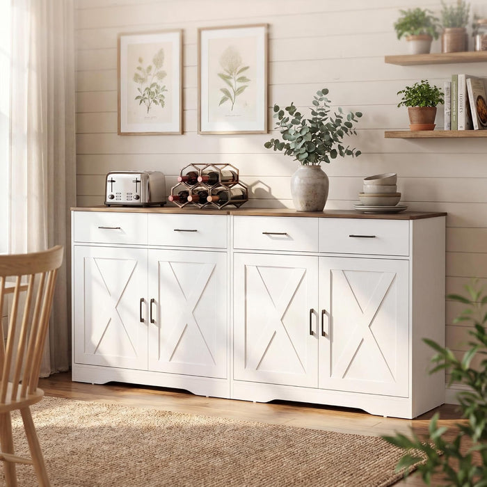 42.5" Farmhouse Sideboard Buffet Cabinet with Barn Doors, White