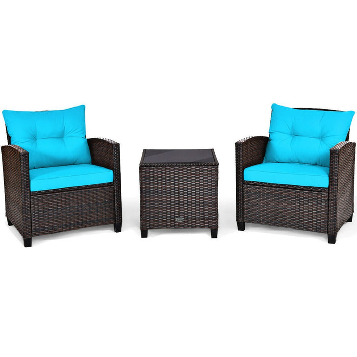 3 Pieces Rattan Patio Furniture Set with Washable Cushion