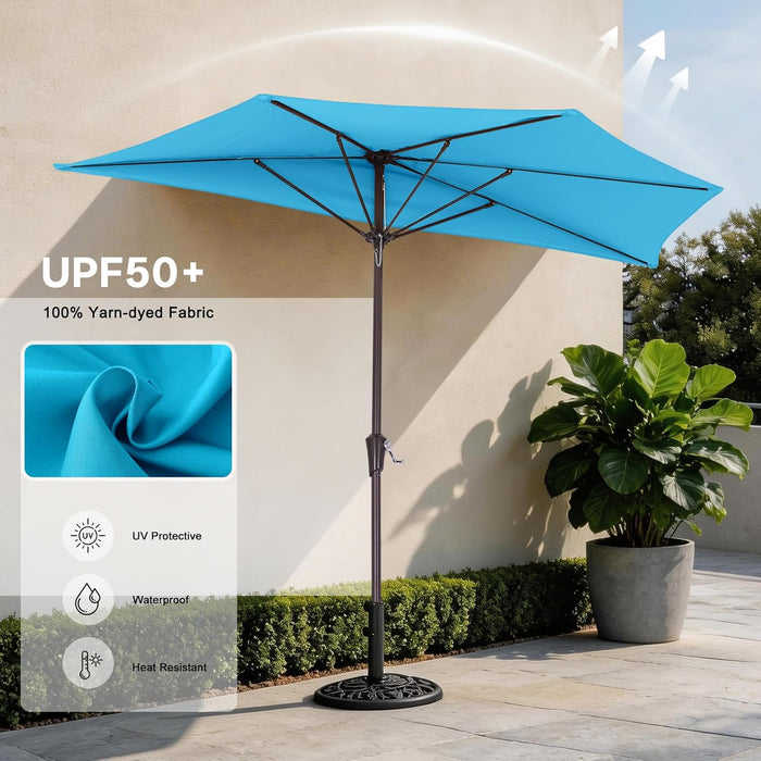 Patio Umbrella 9FT Outdoor Half Umbrella(Turquoise) | Fade & UV Resistant Fabric, 5 Fiberglass Ribs, Waterproof, Air Vent, Crank Operated, Great for Patio, Backyard, Garden, Deck