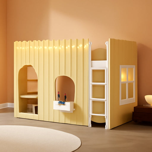 Twin-Size Solid-Wood Loft Bed With LED-Illuminated Yellow