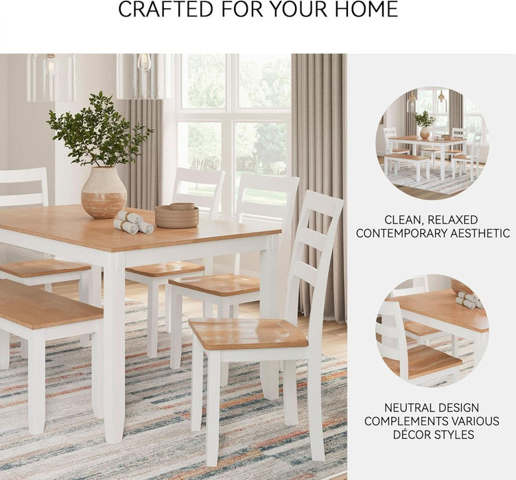 Gesthaven Casual Modern Dining Room Table Set with 4 Chairs and Bench, Set of 6, Mango Wood, 30.25" Table Height, White & Light Brown