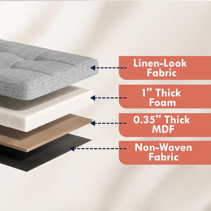 Storage Ottoman with 3 Drawers, 40 Inches Long Foldable Tufted Linen Large Bench Ottoman with Storage, Foot Rest Stool Seat, for Living Room, Bedroom, Entryway, Gray