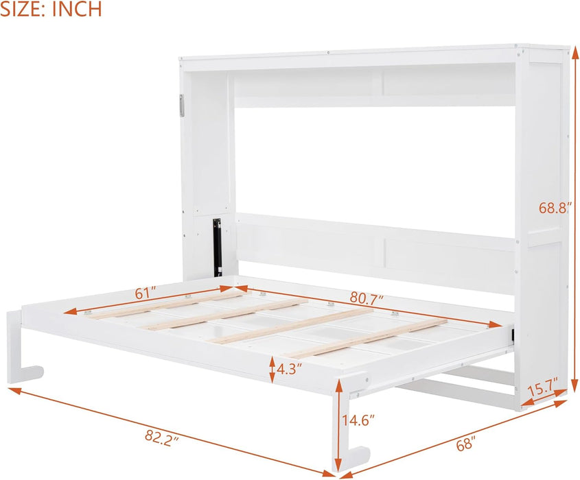 Modern Farmhouse Solid Wood Murphy Bed Chest/Space Saving/Wood Slat Support/Queen,White