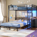 Twin over Full Bunk Bed with Desk,Led Lights and 4 Drawers,Metal Bunk Beds with Storage Headboard and Charging Station,L-Shaped Bunk Bed for Kids/Teen with Safety Guardrail and Ladder,Black