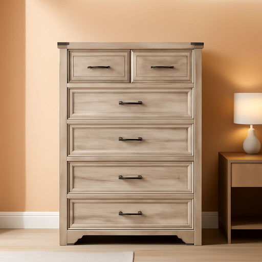 Dresser for Bedroom with 6 Drawers, 49" Tall Wood Chest of Drawers with Deep Drawers & Mental Handle, Modern Dresser TV Stand, Wooden Closet Storage Organizer for Living Room, Hallway, Entryway, Grey