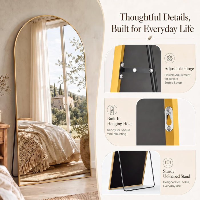 76"X34" Arched Full Length Mirror, Large Floor Mirror, Gold