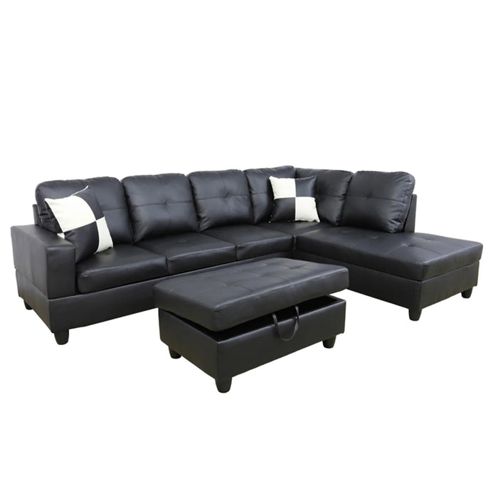 Convertible Sectional Sofa, L Shaped Couch for Small Space Living Room, Black(Without Ottoman)