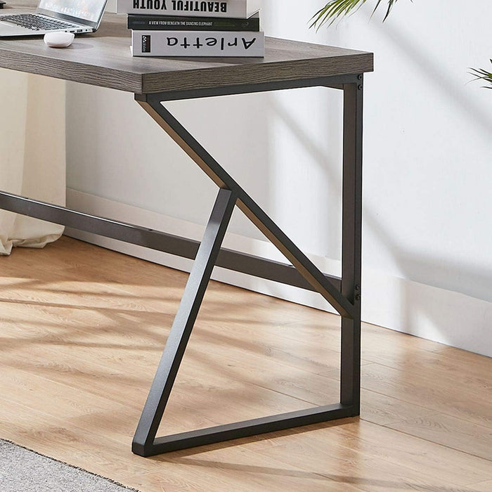 Large Rustic Grey Computer Desk, Metal and Wood Home Office Desk, Industrial Vintage Soho Study Writing Table, Big Long PC Desk Workstation for Livingroom Bedroom, Dark Gray Oak, 60 Inch Wide