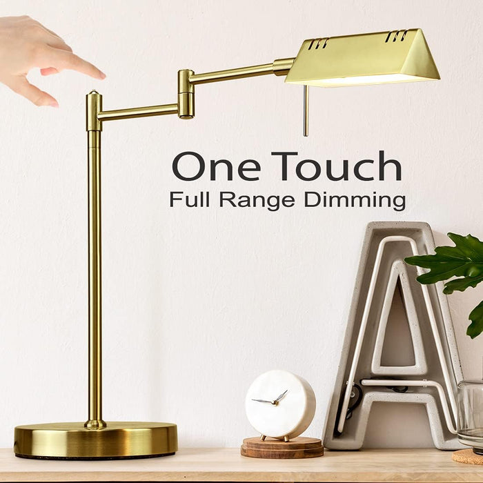 LED Pharmacy Table Lamp, Full Range Dimming, 12W LED, 360 Degree Swing Arms, Desk, Reading, Craft, Work Lamp, ETL Tested, Antique Brass (Gold)