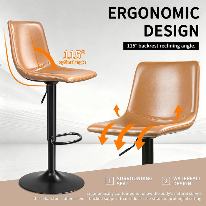 Adjustable Bar Stools Set of 4, Modern Faux Leather Swivel Barstools