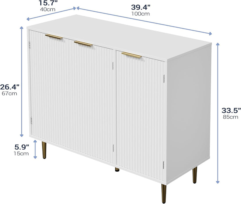 Fluted Sideboard Cabinet White With Adjustable Shelves