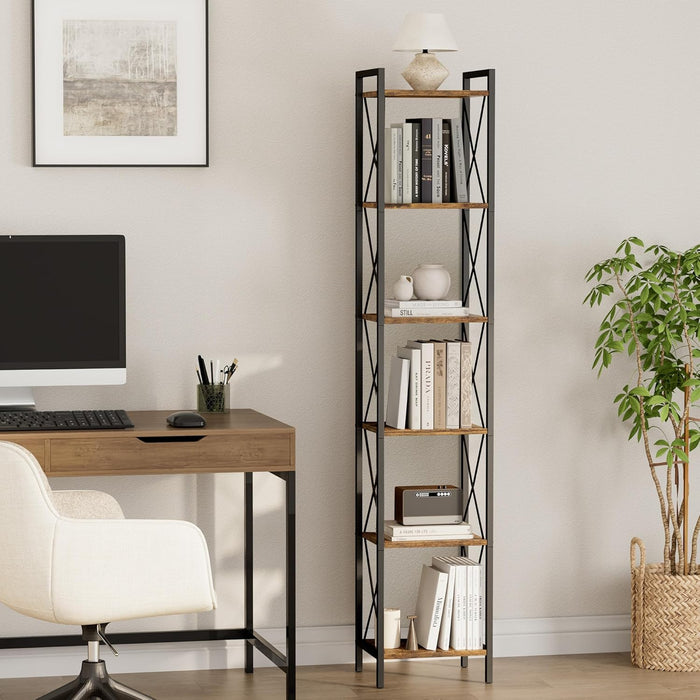 Rustic Brown IndustrialGrade Narrow Six Tier Bookcase