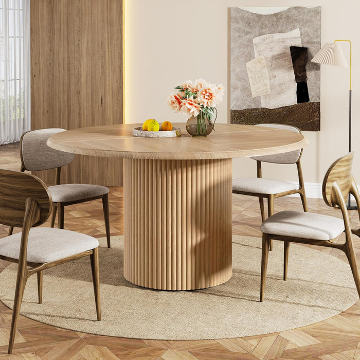 47" round Dining Table for 4, Farmhouse Kitchen Table with Metal Base, Modern Small Dinner Table for Dining Room,Kitchen (Chairs Not Included)