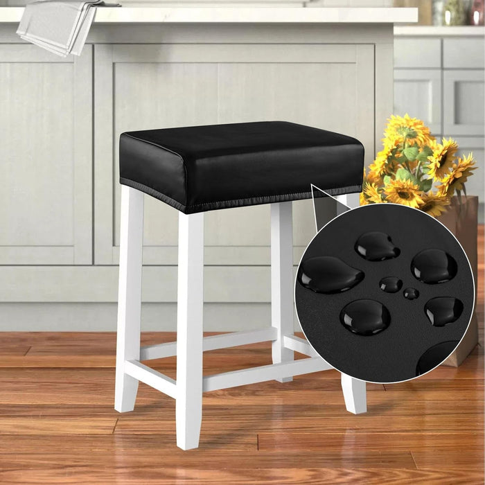 Stool Covers Rectangle - 4 Pack Stretch Oilproof Waterproof PU High Chair Cover Vanity Stool Cover Pub Counter Bar Stool Covers Saddle Seat Cover with Elastic Bands