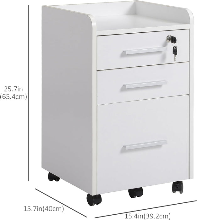 3 Drawer Vertical File Cabinet Lock 15.4" X 15.7" X 25.7" White