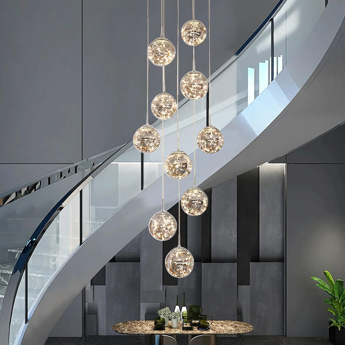 Grey LED Staircase Crystal Chandelier Adjustable Length