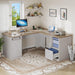 L Shaped Desk with File Drawer, 60" Corner Computer Desk with Power Outlets, Home Office Desk with Monitor Stand & Storage Shelves & File Cabinet, Grey Wash