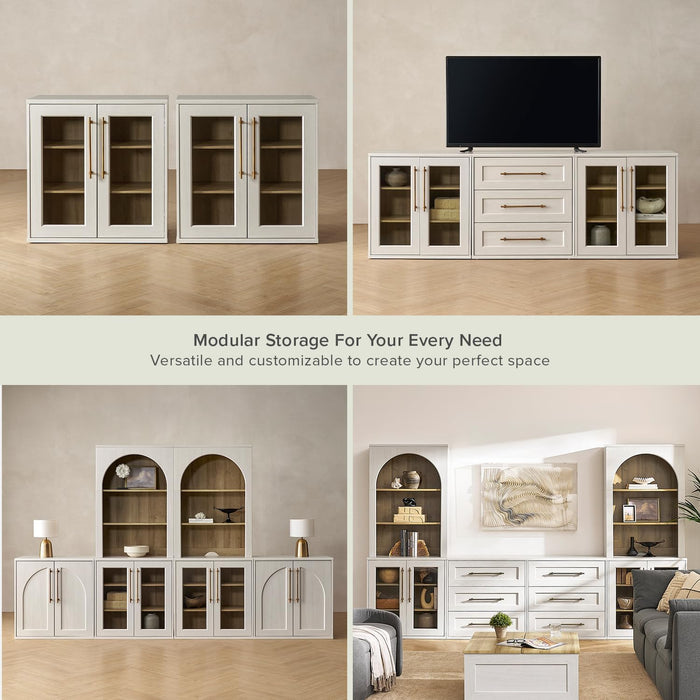 Blake Storage Cabinet, Small Modular Accent Display Sideboard Buffet Cabinet with Storage, Media Console Credenza, for Kitchen, Coffee Bar, Pantry, Living Room (White Oak Acrylic, Single)