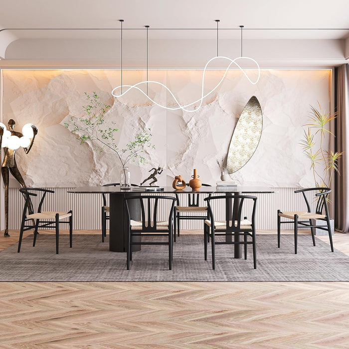 2PCS Weave Chair Mid-Century Modern Dining Chair Rattan Chair Weave Dining Chair Armchairs Black Dining Chair Accent Chair for Kitchen, Dining, Living Room Side Chairs Hemp Seat, Black