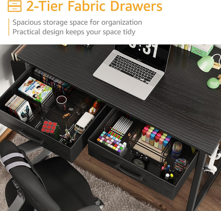 32 Inch Small Desk with Drawers, Black