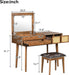 43.3" Classic Wood Makeup Vanity Desk Set with Flip-Top Mirror, Dressing Table with 3 Storage Drawers and Cushioned Stool, Brown