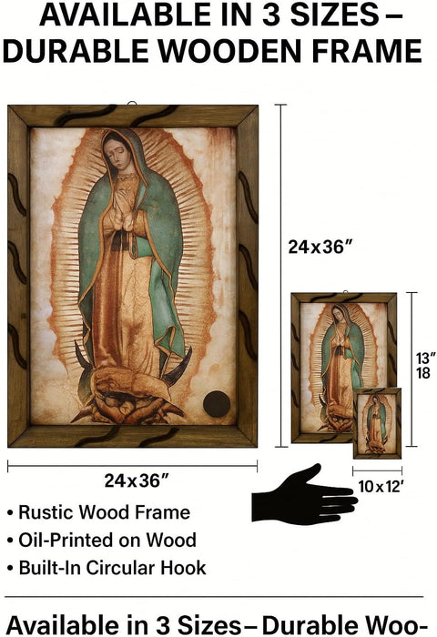 Mrcjsales - Our Lady of Guadalupe Oil Painting, 13"X18" Inches, Rustic Frame, Religious Art, Home & Church Decor