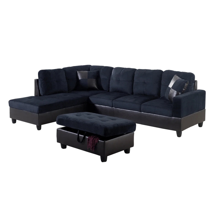 Lint&Pvc L Shaped Sectional Sofa, Sectional Couch Sofa, Modern Living Room Furniture Sets, Dark Blue and Brown(No Ottoman)