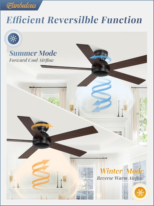 Black 48 Inch Modern Flush Ceiling Fan