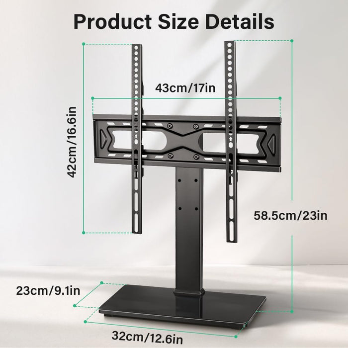 Universal TV Stand for 27 to 65 Inch LCD LED Tvs 4 Level Height Adjustable TV Stand Base with Tempered Glass Base Table Top Stand Vesa 400X400Mm