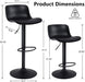 Black Bar Stools Set of 2 Adjustable Counter Height Barstools Modern PU Leather Swivel Tall Bar Chairs Upholstered Bar Stool with Back for Kitchen Island