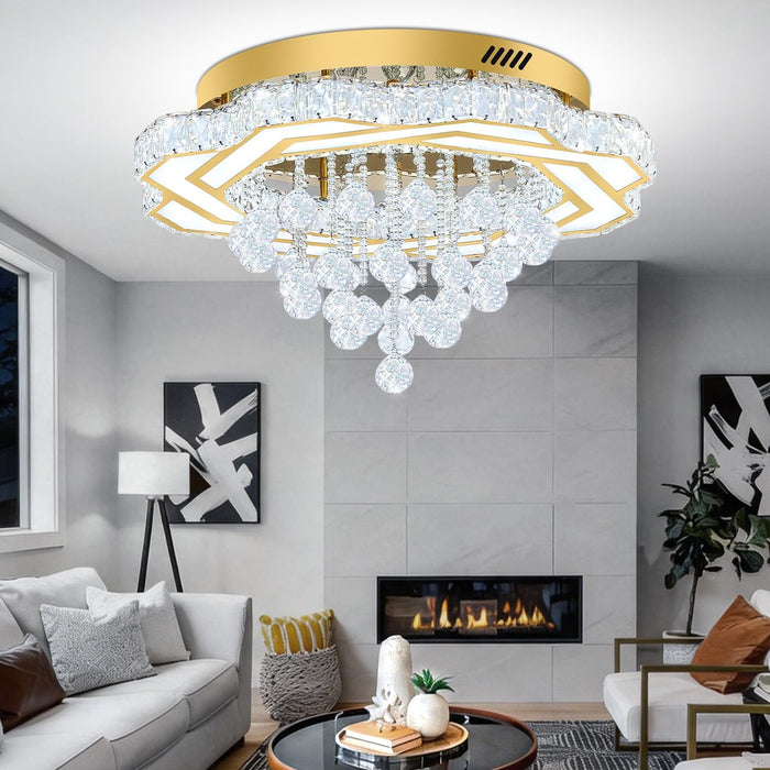 Gold Crystal Chandelier 24 Inch Dimmable Illumination
