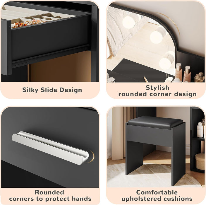 Black 26Inch Vanity Desk With Illumination LEDLighting