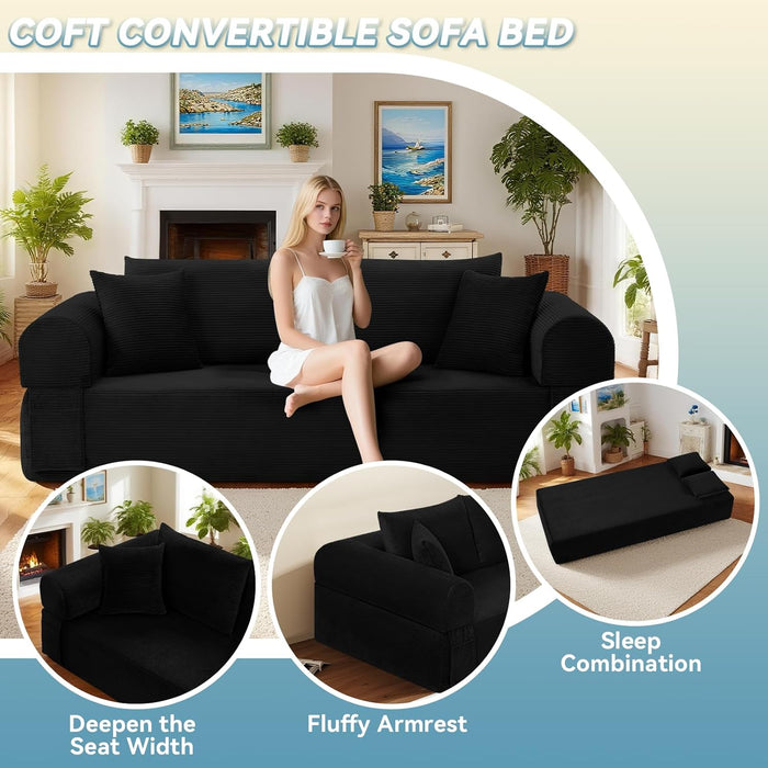 Three Seater Sofa Black Memory Foam SeamlessIntegration