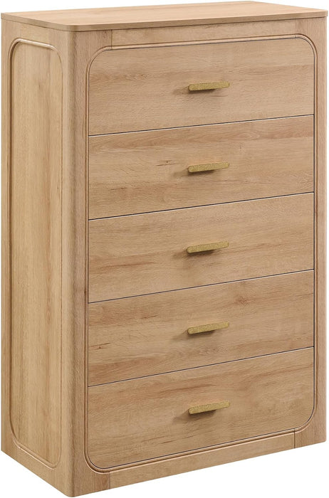 46" Tall Transitional 5-Drawer Dresser for Bedroom, Pale Honey Oak