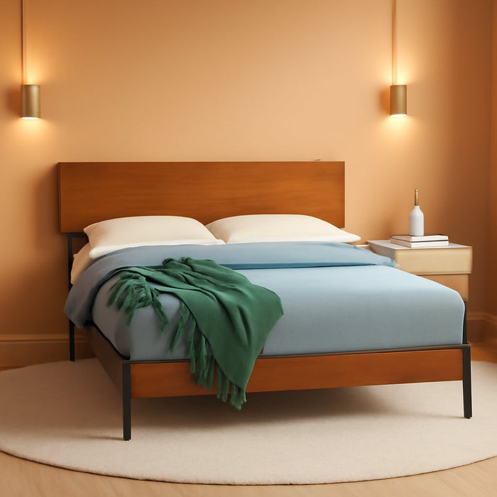 Olivia Metal and Wood Platform Bed Frame / No Box Spring Needed / Wood Slat Support / Easy Assembly, Full