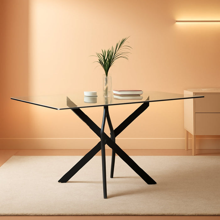 Tempered Glass Dining Table with Black Metal Legs, 47In Modern Rectangular Kitchen Table for Kitchen Dining Room Home Office (47.24 * 27.55, Black)