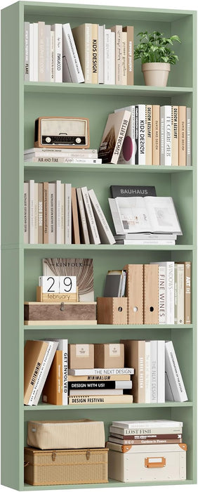 6 Tier Tall Bookshelf and Bookcase with Open Display Shelves, Green