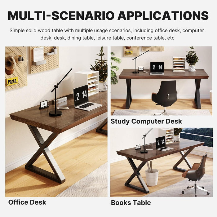 Solid Wood Desk 47 Inch for Home Office with Natural Live Edge