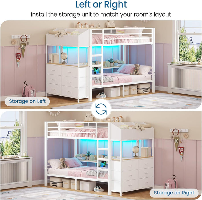 Twin Over Twin Metal Bunk Bed IntegratedStorageDrawers