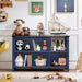 6 Cube Bookcase, Farmhouse Wood Low Storage Organizer Book Shelf, 47" Horizontal Navy Blue Console Bookshelf with Legs, Hallway Book Case for Entryway, Display Cabinet for Living Room, Office