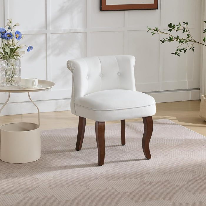 Elegant White Velvet Upholstered Tufted Vanity Chair