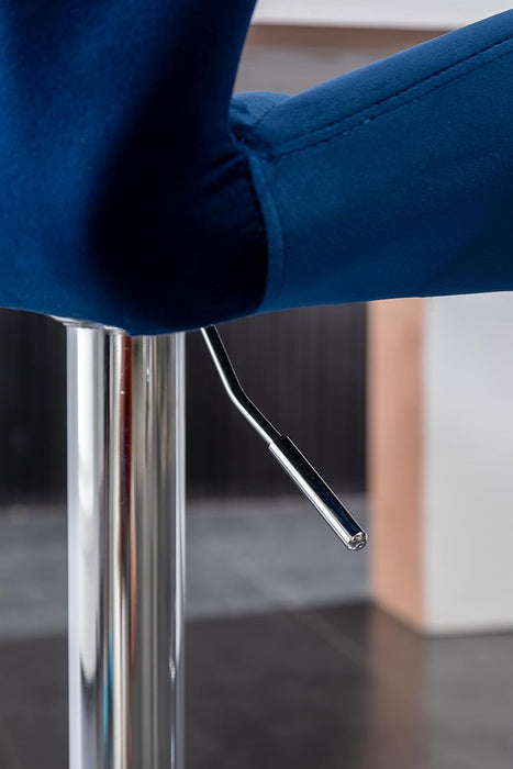 Breni Velvet Diamond Tufted Swivel Adjustable Height Barstools, Set of 2, Blue