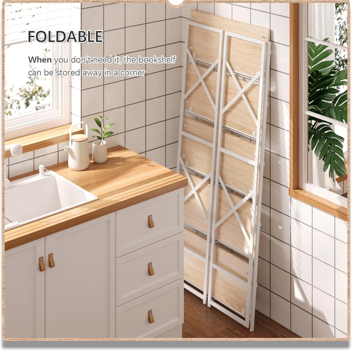 Folding Industrial Bookshelf 51 Inch Natural White