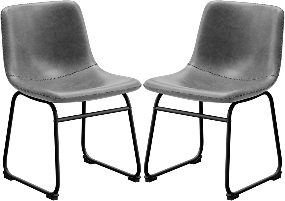 Dining Chairs Set of 2, 18 Inch Modern Armless Dining Chair with Back, Faux Leather Kitchen Dining Room Chair with Metal Legs for Home, Bistro Coffee Shops (Grey)