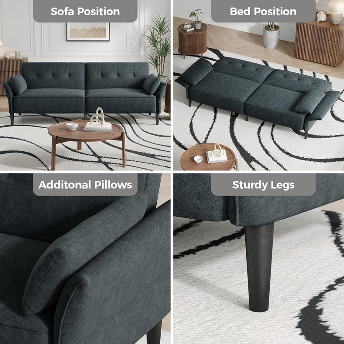 89 Inch DarkGray Velvet Fabric Convertible SofaBed