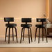 Swivel Counter Height Bar Stools Set of 3, 29" Upholstered Faux Leather Barstools with Back, Mid Century Modern Counter Stools with Black Walnut Wood Legs for Kitchen Island, Black