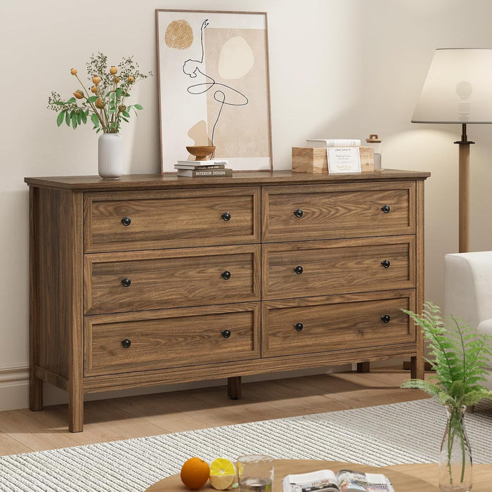 55Inch Walnut BedroomSuite Dresser Six Drawers Premium