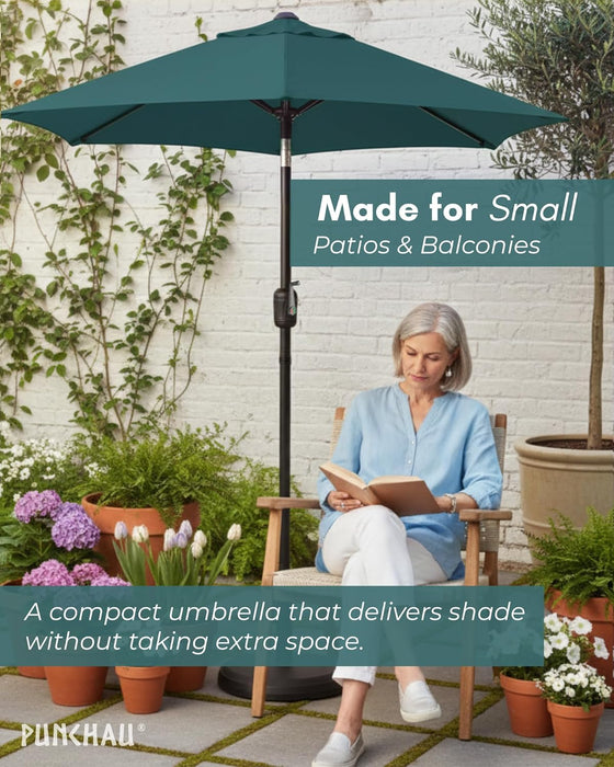 6 Ft Outdoor Patio Umbrella, Easy Open/Close Crank and Push Button Tilt Adjustment - Dark Teal Market Umbrellas