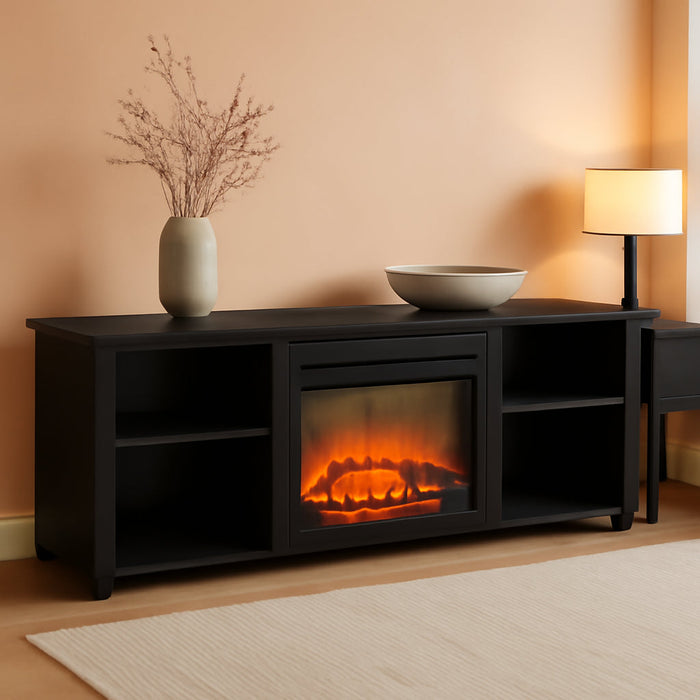 Classic 70 Inch TV Stand with Fireplace, Americano